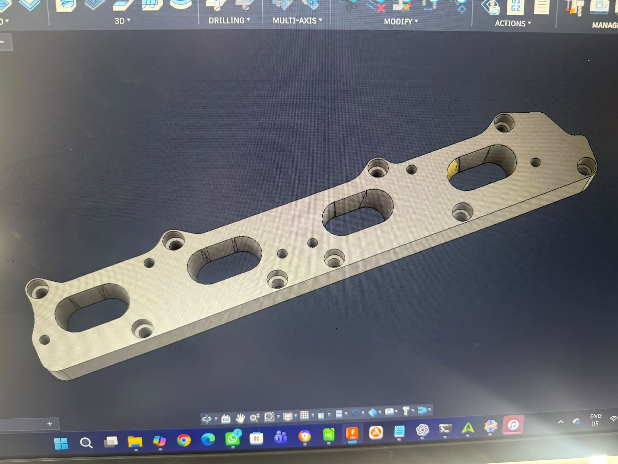 CAD model of the custom four-port throttle-body adapter.